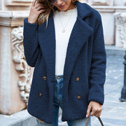 Women's Loose Lapel Fluffy Coat | Winter Button Outwear