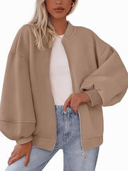 Women's Casual Warm Baseball Collar Jacket | Zip-Up Long Sleeve Outerwear