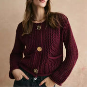 Women's Round Neck Chunky Knit Cardigan, All-Match Basic – Winter Casual