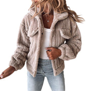 Women's Velvet Stripe Cardigan Coat | Lapel Short Winter Jacket