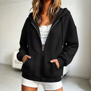 Women's Loose-Fit Zip-Up Hoodie | Cotton Drawstring Sweatshirt