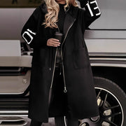 Women's Hooded Windbreaker Long Jacket | Knit-Sleeve Trench Coat with Pockets