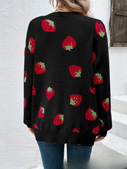 Women's Strawberry Jacquard Cardigan Sweater – Casual