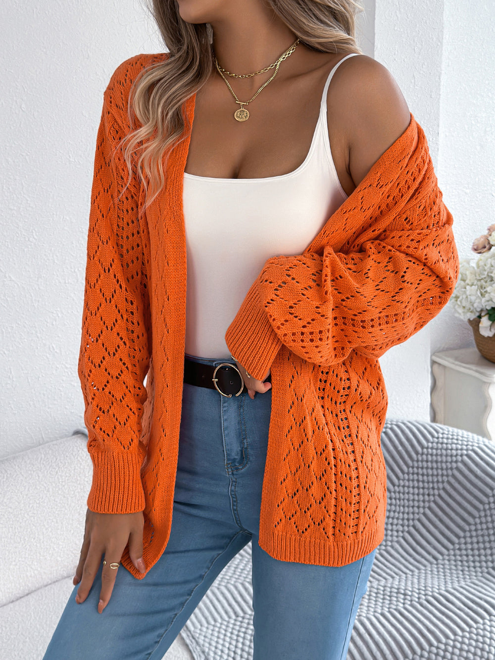 Women's Hollow-Out Lantern Sleeve Cardigan Coat – Casual