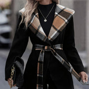 Women's Lace-Up Plaid Wool Trench Coat | Commuter Outerwear