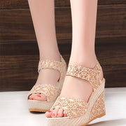 Women's Spring/Summer Peep Toe Wedge Sandals | Black Open Toe Casual Shoes