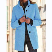 Women's Stand Collar Woolen Coat | Slim Fit Button Outwear with Pockets