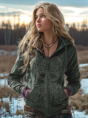 Women's Printed Hooded Zip-Up Cardigan | Casual Sweatshirt