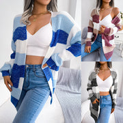Women's Plaid Lantern Sleeve Cardigan Jacket – Casual