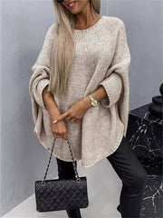 Women's Loose Batwing Sleeve Sweater | Oversized Knitted Shawl Pullover