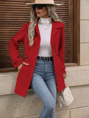 Women's Elegant Single-Breasted Woolen Coat | Mid-Length Lapel Jacket