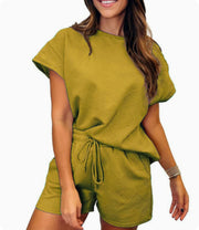 Women's Casual Suit – Plaid Waist-Cinching Top & Shorts Set
