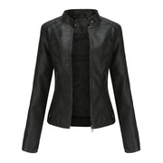 Women's Slim-Fit PU Leather Jacket | Stand Collar Urban Style