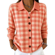 Cashmere Blend Cardigan | Women's Loose Plaid Lapel Sweater