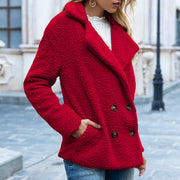 Women's Loose Lapel Fluffy Coat | Winter Button Outwear