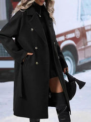 Women's Double-Breasted Trench Coat | Lapel Belted Long Winter Jacket