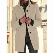 Women's Stand Collar Woolen Coat | Slim Fit Button Outwear with Pockets