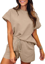 Women's Casual Suit – Plaid Waist-Cinching Top & Shorts Set