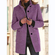 Women's Stand Collar Woolen Coat | Slim Fit Button Outwear with Pockets