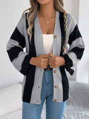 Women's Color Block Bell Sleeve Cardigan Coat – Casual