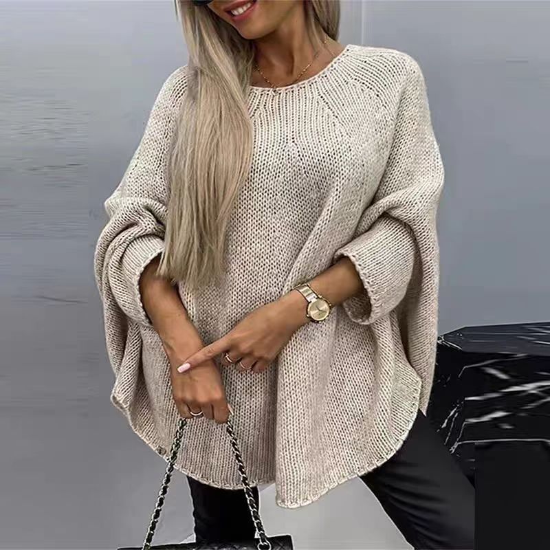 Women's Loose Batwing Sleeve Sweater | Oversized Knitted Shawl Pullover