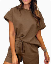 Women's Casual Suit – Plaid Waist-Cinching Top & Shorts Set