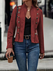 Women's Double-Breasted Suede Jacket | Long Sleeve Outerwear