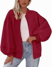 Women's Casual Warm Baseball Collar Jacket | Zip-Up Long Sleeve Outerwear