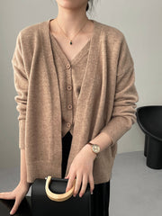 Women's V-Neck Knit Cardigan & Vest Two-Piece Set – Short Sweater Suit