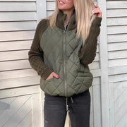 Women's Winter Stand Collar Cotton Jacket | Knitted Stitching Zipper Coat