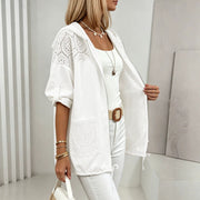 Women's Plus Size Hollow-Out Hooded Cardigan | Drawstring Jacket