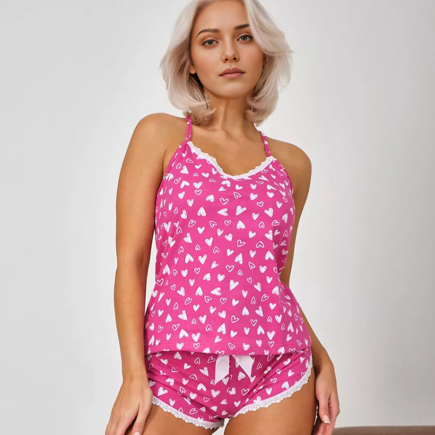 Women's Suspender Shorts Pajama Set | Sleeveless Lightweight Polyester Homewear