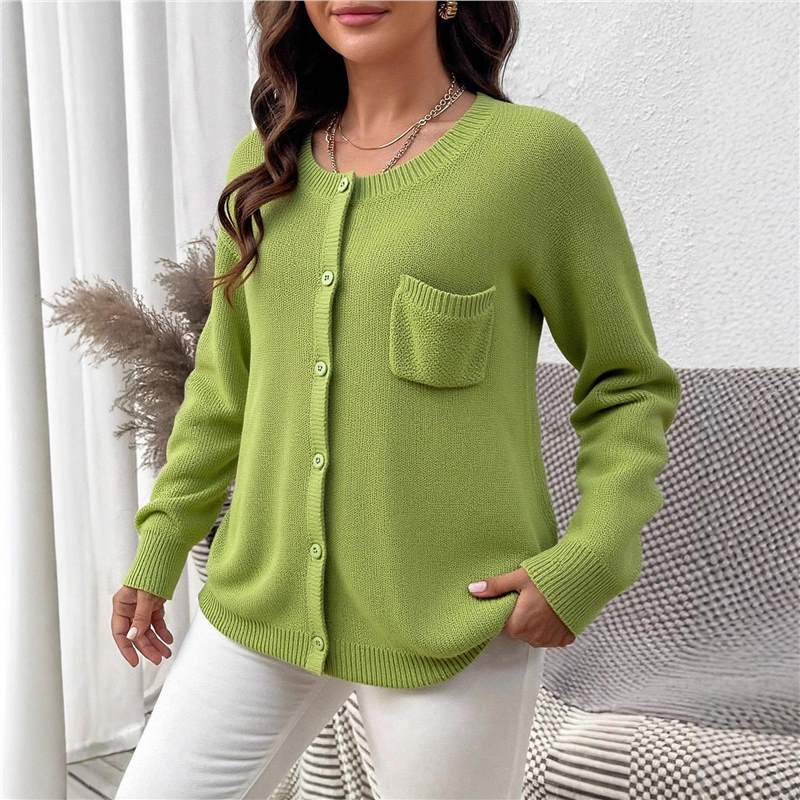 Women's Vintage Loose Crew-Neck Knit Cardigan Top – Autumn/Winter Casual