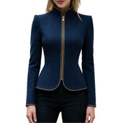 Women's Stand Collar Zip-Up Short Jacket | Elegant Slim-Fit Trim Workwear