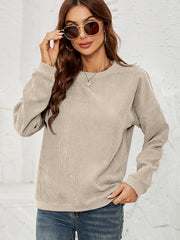 Women's Corduroy Pullover Sweatshirt | Solid Round Neck Long Sleeve Top