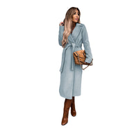 Women's V-Neck Lace Up Long Woolen Coat | Elegant Winter Outerwear