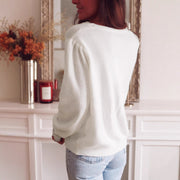 Women's Lace Stitching V-Neck Knit Cardigan, Elegant Loose Top – Casual