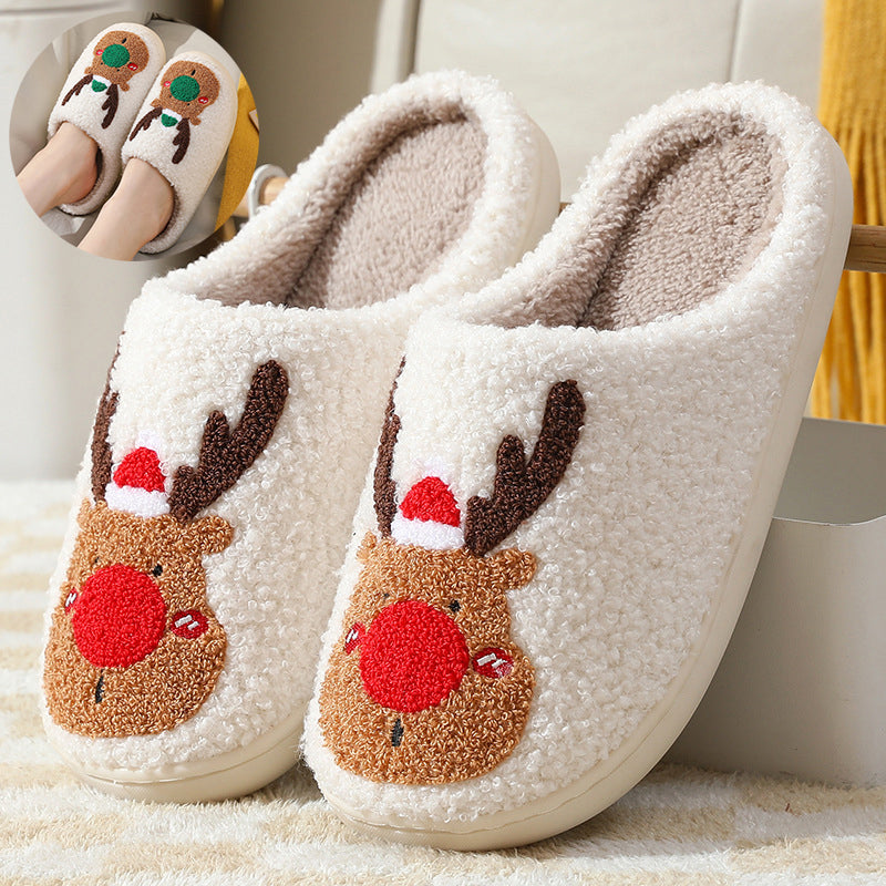Women's Elk Print Winter Slippers | Soft Cozy House Shoes