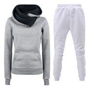 Women's Plush Hooded Sportswear Suit – Two-Piece Set with Pockets