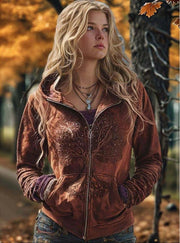 Women's Printed Hooded Zip-Up Cardigan | Casual Sweatshirt