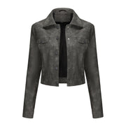 Women's Thin Multi-Pocket Faux Leather Cardigan Jacket | Outerwear