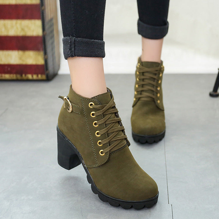 Women's Chunky Block Heel Ankle Boots | Buckle Detail Suede Boots