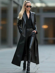 Faux Leather Long Coat | Women's Loose Urban Jacket