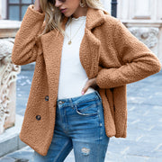 Women's Loose Lapel Fluffy Coat | Winter Button Outwear