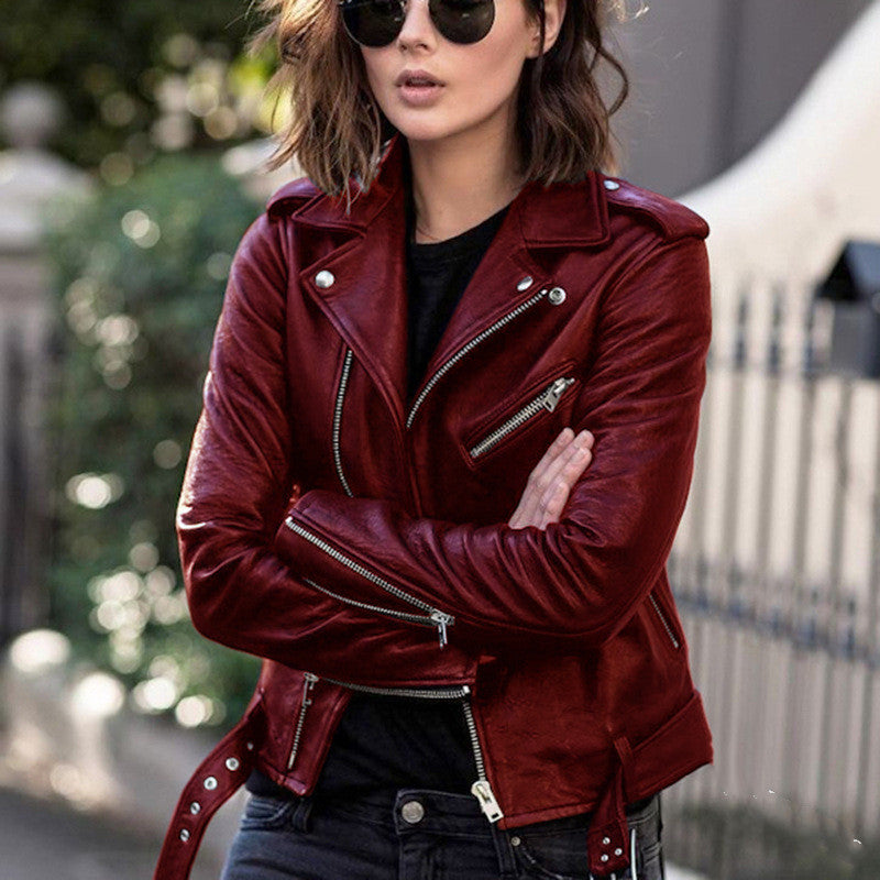 Women's Street Style Faux Leather Zip-Up Jacket | Outerwear
