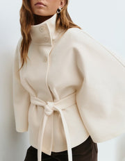 Women's High Neck Batwing Sleeve Belted Coat | Elegant Winter Trench
