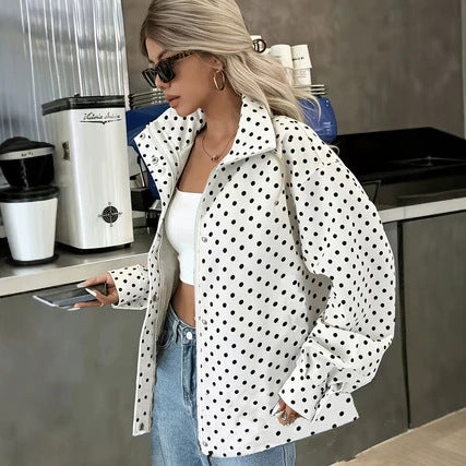 Women's Polka-Dot Relaxed-Fit Short Coat | Casual Zip-Up Outerwear