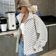 Women's Polka-Dot Relaxed-Fit Short Coat | Casual Zip-Up Outerwear