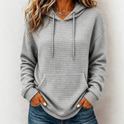 Women's Loose-Fit Drawstring Hoodie | Waffle Knit Casual Pullover