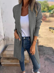 Women's Waterfall Lapel Open Front Coat | Long Sleeve Loose Mid-Length Jacket